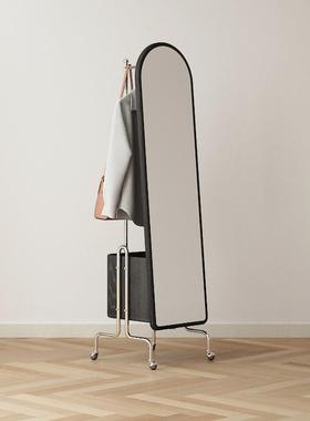 M04s中古落地全帽身穿衣镜衣架挂衣架c可移动室复古黑色不锈卧钢