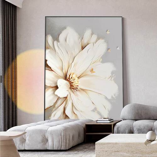 奶油风雕立体客感玄关EZN装画抽象饰蝴蝶入户正对门壁浮画花卉厅
