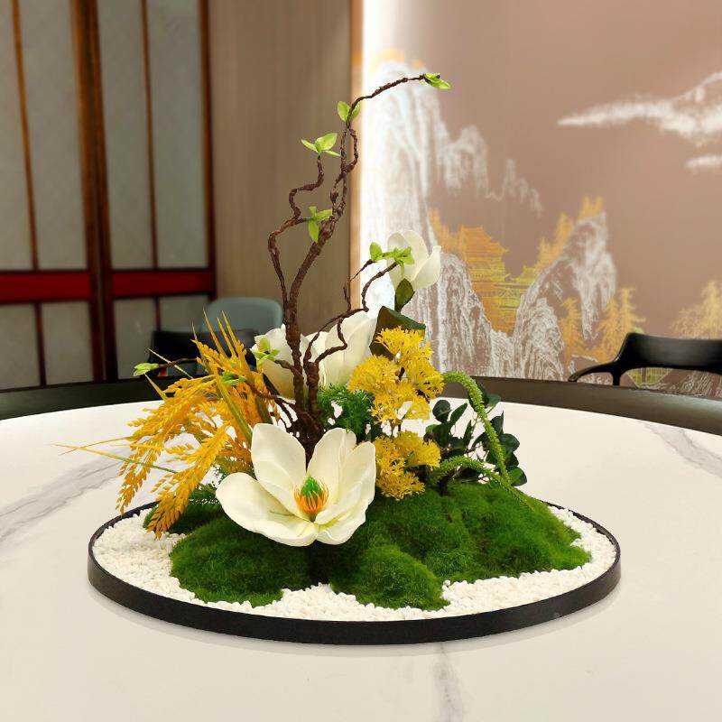 新式酒店大圆桌122中间摆中餐花装高端餐厅电动转盘摆件饰品景观