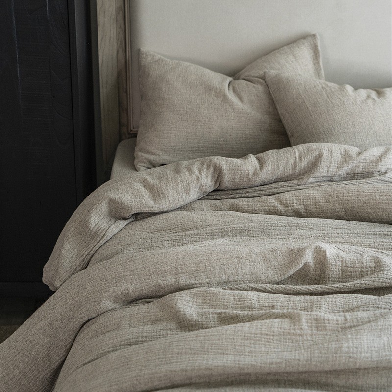 素色棉麻双层纱|纯棉皱皱纱民宿三件套四件套床上用品干枯玫瑰