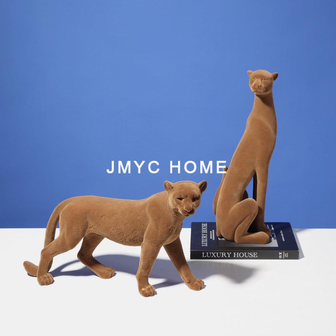 轻奢简约植绒豹子摆件创意样板房饰柜客厅酒餐厅间玄关959家居软