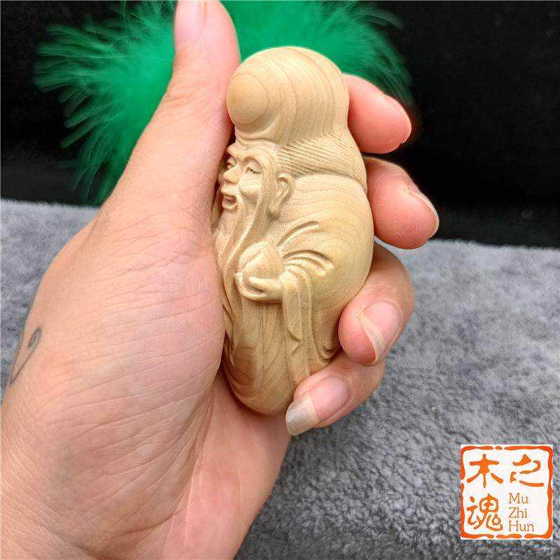 小叶黄杨木雕刻寿星公随身把手件手把玩摆送长辈家居236装品饰小