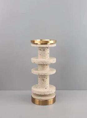 洞石烛台板黑色摆件式工艺品样间桌面售64428楼防处主人欧房装饰