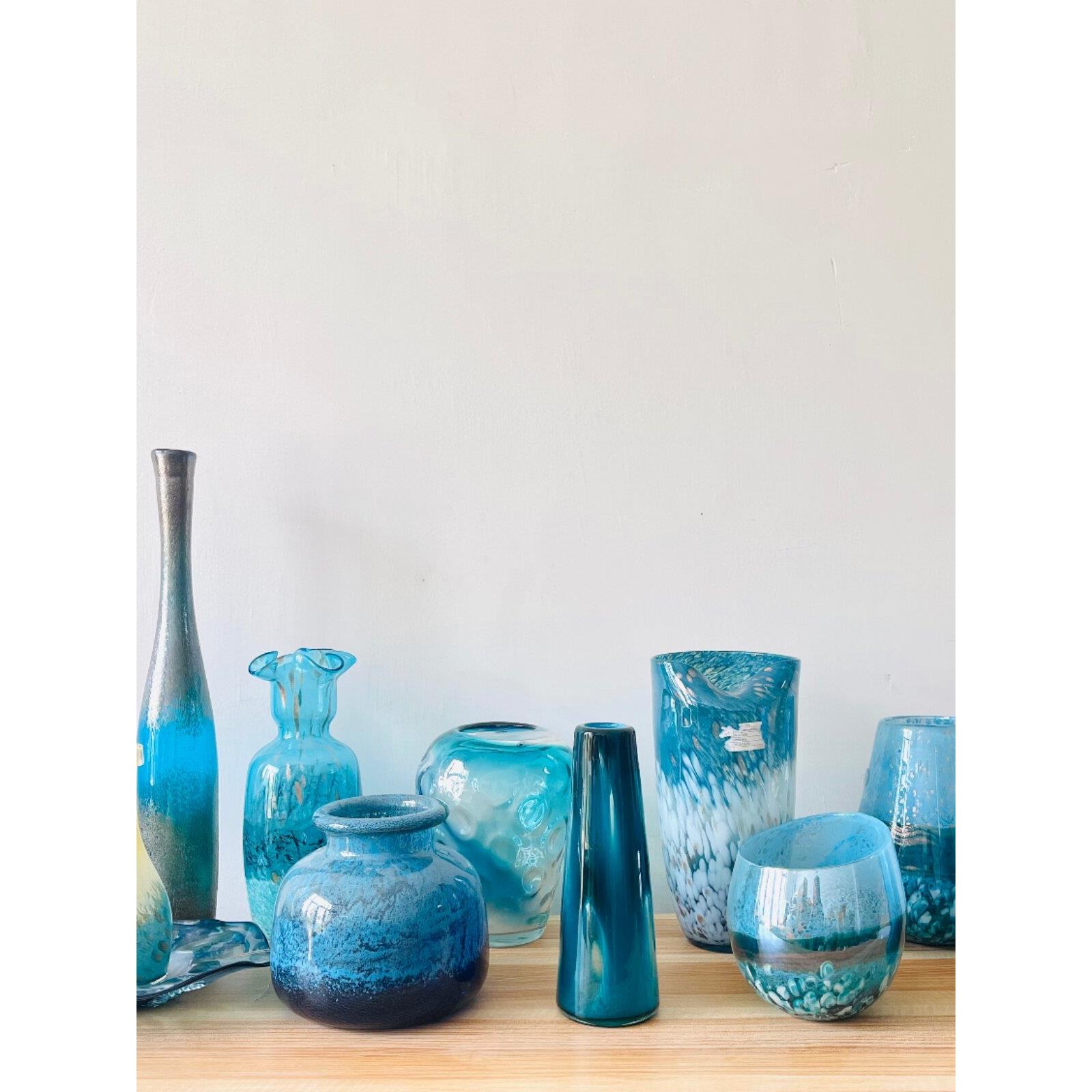 外贸出口手工玻璃花瓶深蓝色系孤品好样品花器