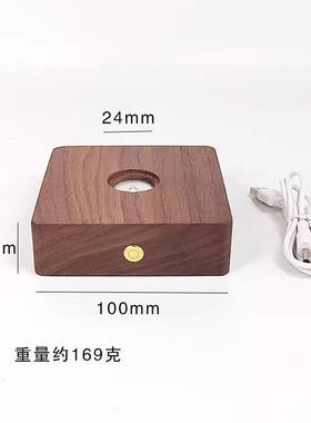 D制黑胡桃木底座灯DRMI座水晶内雕E小夜灯配木件实圆形工艺L品底