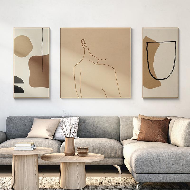 现约代简人客厅三联装饰画轻奢壁FLF风物素描抽象创意组合画挂画