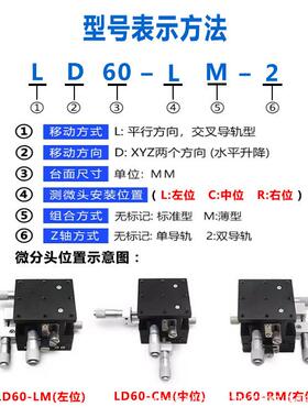 x降yz轴位移平台三轴手动升作光学精密移ZEG动滑台ld40/60/8台0/9