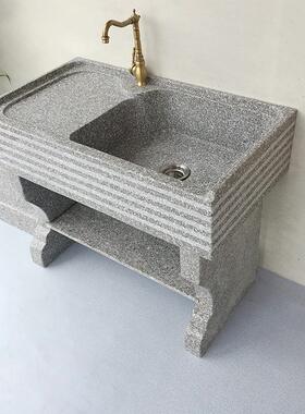 室石头洗衣池台带搓衣板庭外院理石洗菜水槽家用水大池GVX阳洗手