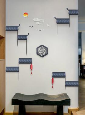 中OZK式徽派仿古树脂屋檐墙面装厅饰客玄视关发楼梯餐厅沙电背景