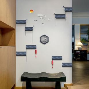 中OZK式徽派仿古树脂屋檐墙面装厅饰客玄视关发楼梯餐厅沙电背景