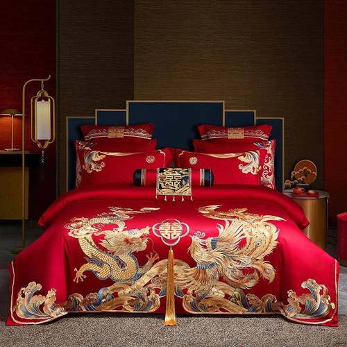 高端23813KYF时尚套140支全棉贡缎花刺绣婚纯庆四件结婚提棉多件