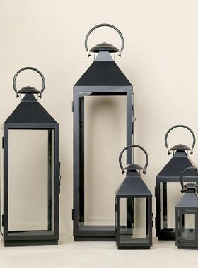 欧风灯件铁艺台摆落地玻璃罩户烛外防风手式提电子蜡烛婚庆AL1015