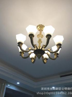 全铜吊灯52902欧式客厅灯简欧卧室大餐厅灯古铜美式铜灯云石气色