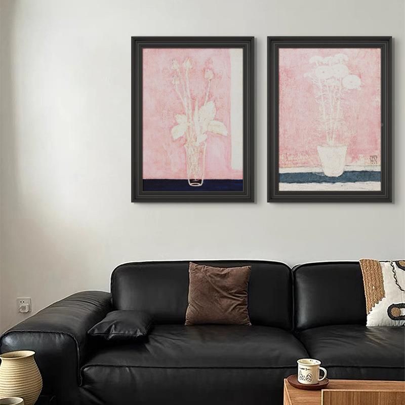 玉瓶花挂画式国风粉色常玉装常饰画法高端CNE客厅餐厅卧中室床头