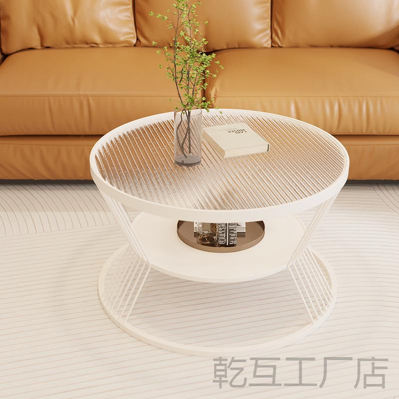 奶油风玻圆形家用客厅璃钢化玻小桌子璃轻奢现代公寓茶几小VXQ户