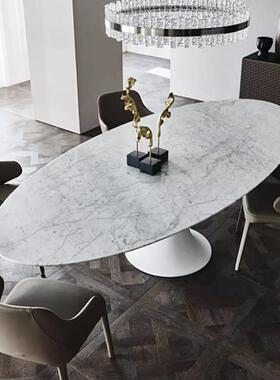 意式光艺白色大理石奢别墅椭轻哑圆形饭台术设计师家用多人餐ZW30