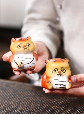 宜兴紫茶宠呆萌猫创意摆件精品可养熊墩墩砂小萌虎CCDH361纯手工