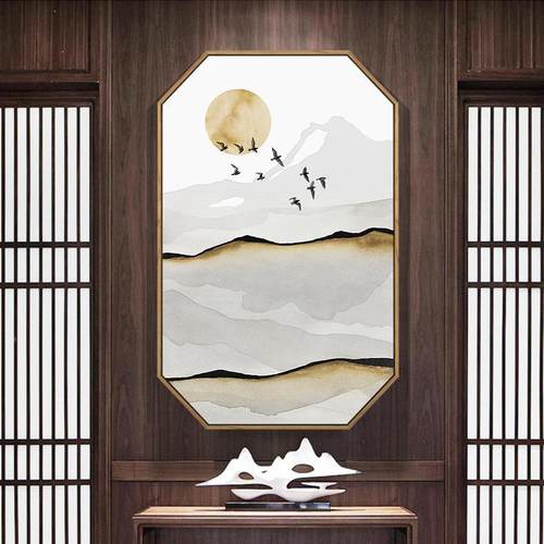 新中式抽象山水饰画中NSL装国风玄餐厅挂客关厅画风景画茶室民宿