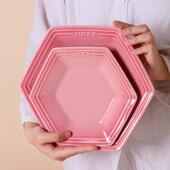 颜值粉色用瓷拼盘组合家简约风碗盘餐具cd2873六角陶盘子汤碗高组