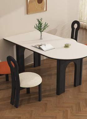 法奶中古油XMC54782风圆餐桌小户式型半岛台靠墙吃饭桌设计师实木