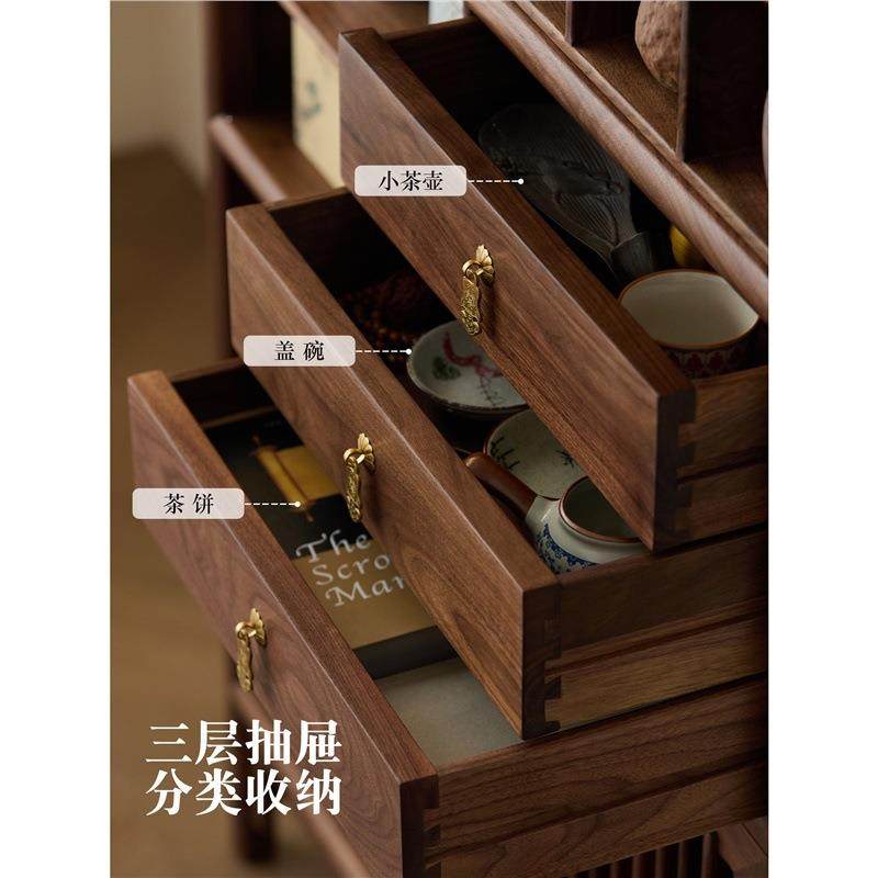 新中式北美黑柜胡bgj-6收桃博古架实木茶柜茶室茶具纳茶台茶木具