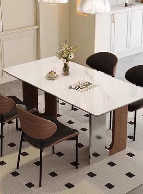 法式中古风实木餐家用小户不型网红设计师长58522方形桌钢岩板锈