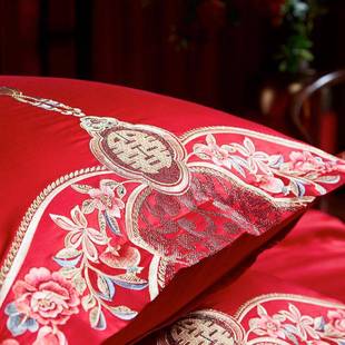 ALIF76MHT756中式 庆大全棉床红上结婚婚m抱枕45m60床头靠垫套纯棉