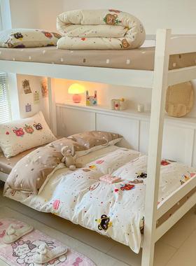 棉四件套清全棉床上用品床笠新碎花纯被套床单学生宿套舍三件QBGa