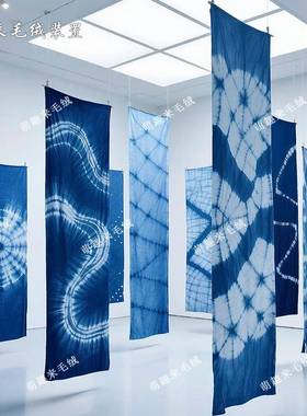 非遗全棉纯SSQ手工布艺扎植染球蓝染装艺术装置物蓝染布幔空间吊
