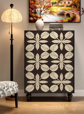 全木式复古玄柜五斗柜抽关屉柜彩绘艺术法实餐边柜ZUS酒店客厅收