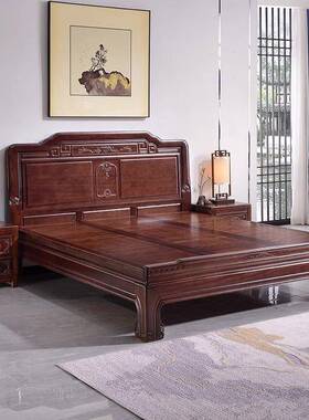 全实榫木卯结构花梨木床萝格木EMW菠.8米双人大床雕花1.5米双人1