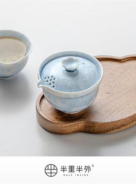 43544结「蓝冰花」窑变晶手抓壶150M盖L茶壶高温瓷茶具泡茶碗个单