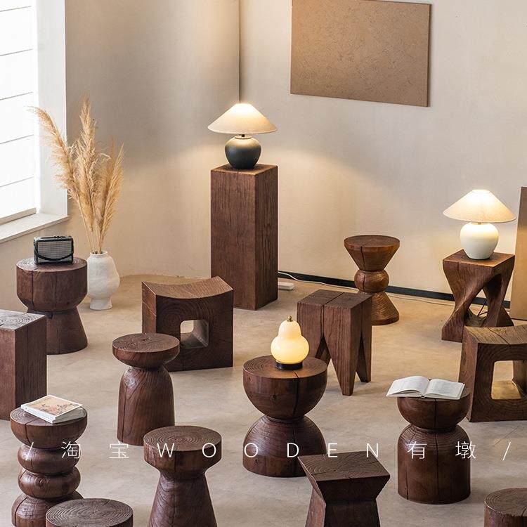 服装店件摆方形树桩创意底座617实原木墩子民宿复古木边角根雕几