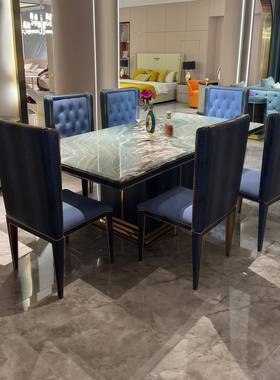 意式轻奢大理长石饭桌然奢石方餐桌椅组合大小天型豪户宅GOU别墅