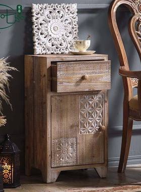 摩洛哥风实木雕刻单储物柜美式乡柜村A2988门柜饭店装饰中古风斗边柜