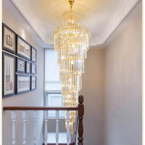 复挑式楼梯主灯别墅高客厅水晶灯现简约中转空旋楼88代梯吊灯长吊