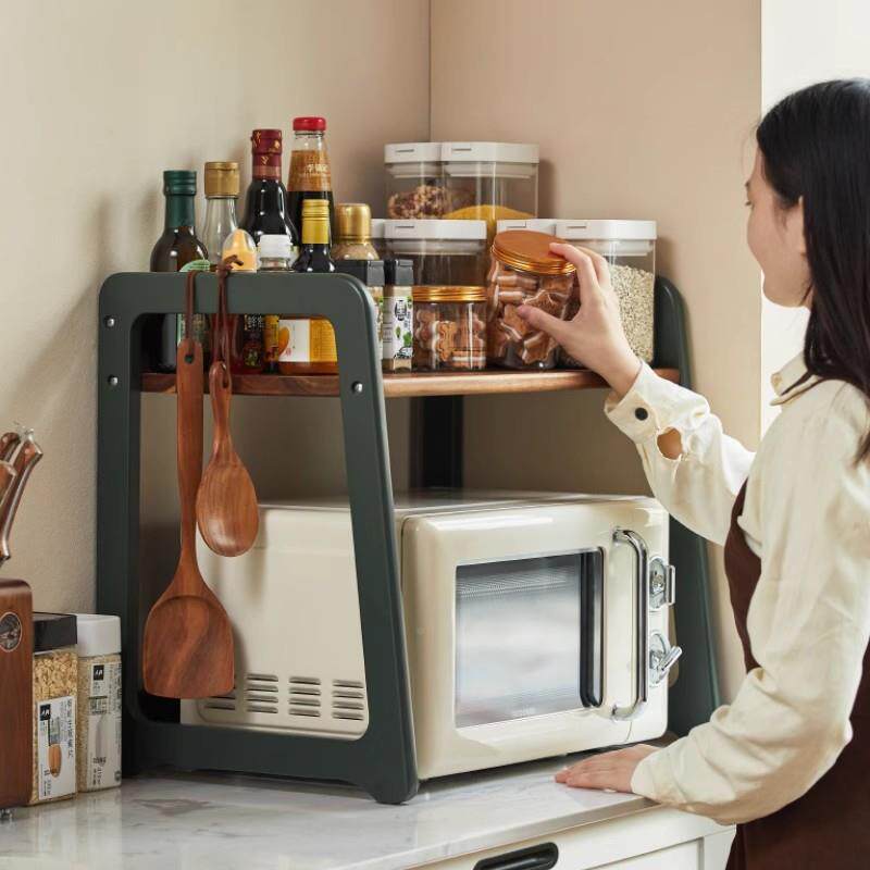 那架一澜多好厨房置物架微蒸波炉实木LT100-SN台面微烤体机烤箱收