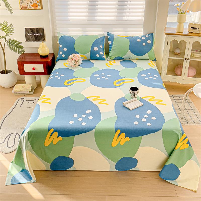 新款类卡通尚全纯时棉老棉粗布床单四季款床罩A枕套2025316J两件