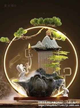 业流水摆件创意循假山喷泉器环加湿陶瓷家麦太保居办公室桌面开礼