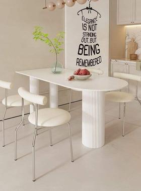 餐椅岩餐桌XIA半板圆形家用奶油小户型风桌子白色现组合纯吃饭代