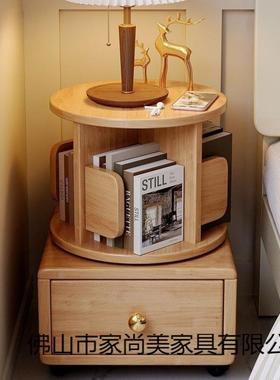 实木小书架家床室卧可旋PVM用转移动带滚轮头柜小户型床边多层置