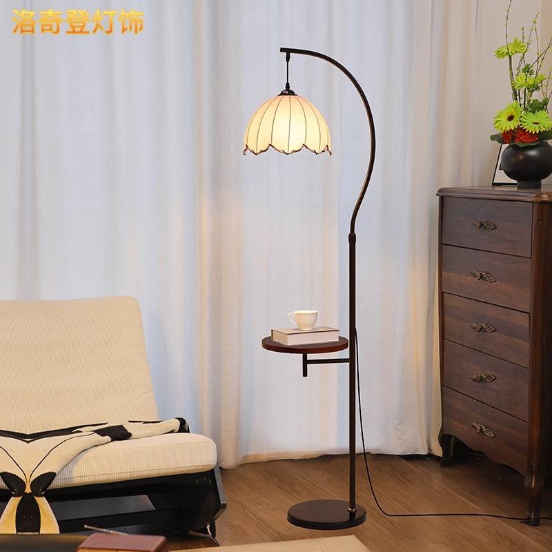 中古风落地灯房氛围置物灯架客871厅发旁装沙饰卧室床头一体台书