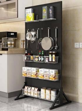 超市落地货架圆洞孔洞板品展示式架饰家OED用厨房配件杂物立式置