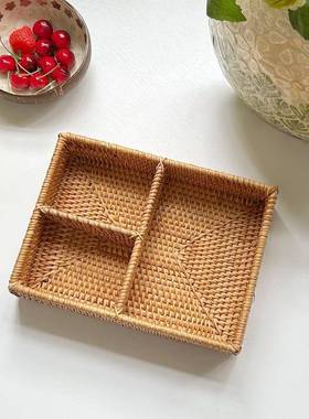 新品越南藤编桌面卡收纳盒办杂物分BBV格收纳篮公片手机摇控器储