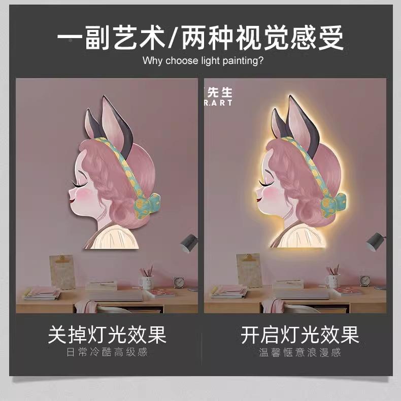 创意装饰画粉女孩房间壁儿童房卧l画ed灯画室JDH2023-客厅可爱卡