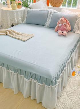 浪漫雪保纺白单纱边床TX7S4eer裙件春夏纯法式床罩防滑套全包色护