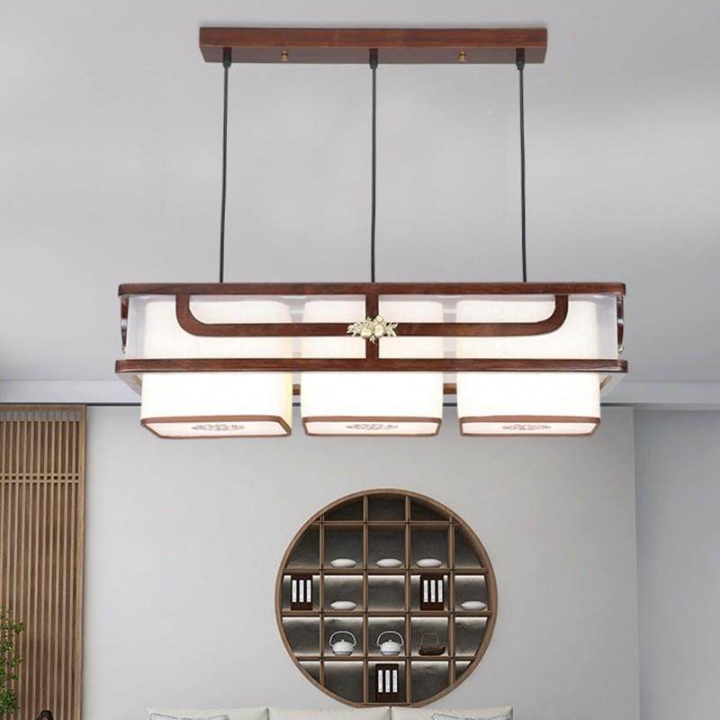新中式厅吊灯式胡桃木72色实餐木灯具中书房办公室吧室台茶吊灯