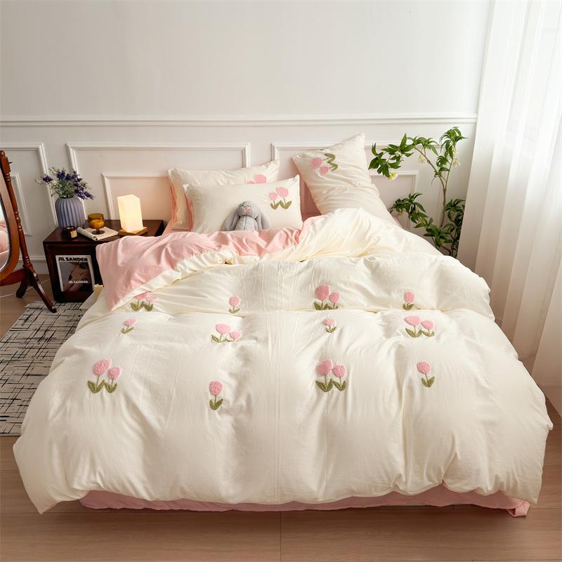 新款冬季水洗棉毛巾绣被套家用双生人学舍20241011宿单人单被罩居