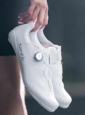 Santic森地客 碳纤维底公路锁鞋竞技单车鞋白色骑行鞋男无尽