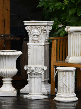 罗马柱摆件大花盆复古做旧底座托盘花园路引庭院装饰婚庆布置景观